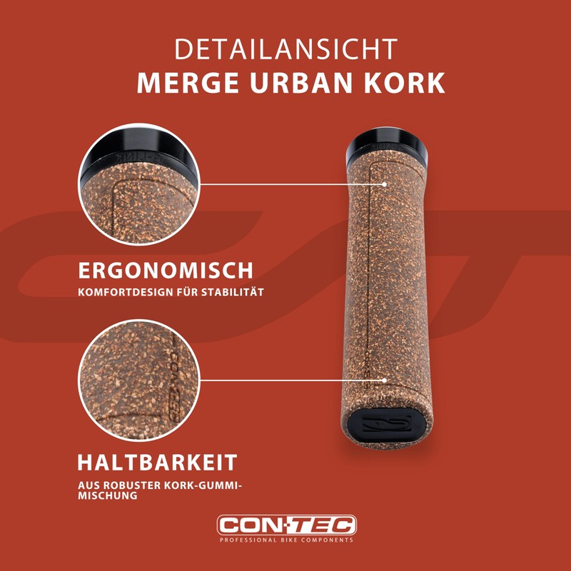 CONTEC Merge Urban Cork Bicycle Grip, 140 mm, D2 Two-Component,