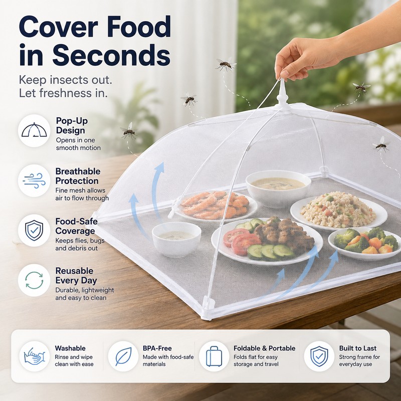 Foldable Mesh Food Cover for Indoor & Outdoor Dining –