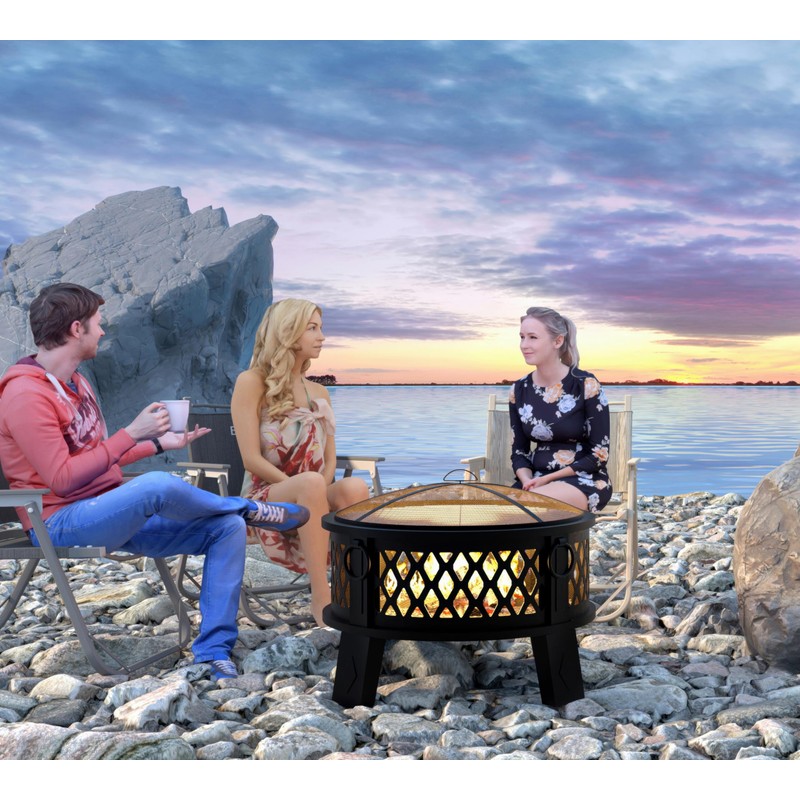 Fire Beauty 26" Steel Fire Pit with Grill & Diamond