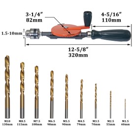 CheeMuii Powerful Speedy Hand Drill 3/8 Inch Manual Drill with 9 Pcs Drill Bit Set Chuck and Key for Wood Plastic Soft Metal