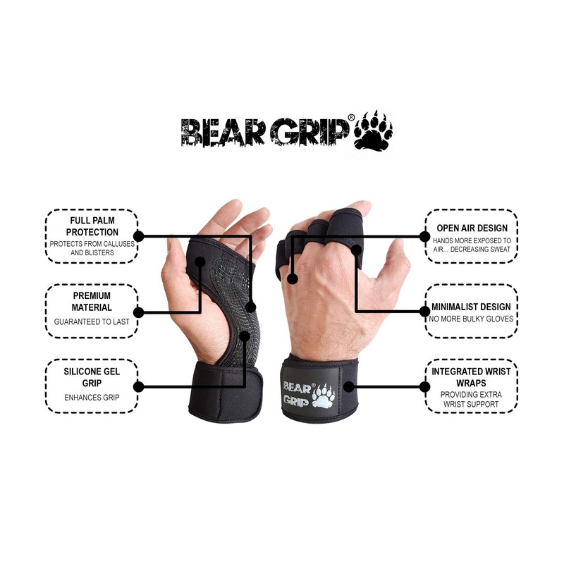 BEAR GRIP - Open Workout Gloves for Crossfit, Bodybuilding, callisthenics,