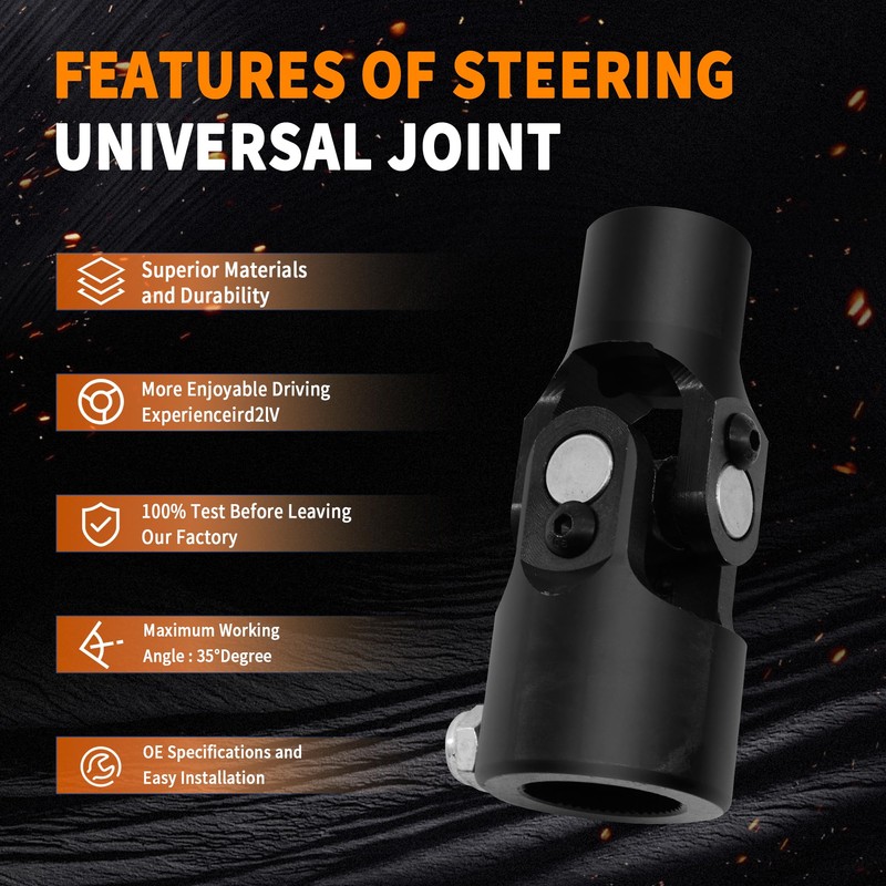 Ovabeyna 3/4" Round x 1"-48 Spline Black Steering Universal Joint