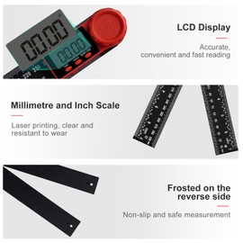 Aweohtle 2-in-1 Digital Protractor with LCD Display, Hold and Locking Function, 360° Rotating Angle Ruler for Mechanical Engineering, Woodworking and Measurement - 200 mm / 7.8 Inches