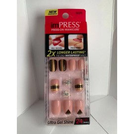 Impress! Impress Gel Manicure Press on Nails Short black & Gold details with crown charm