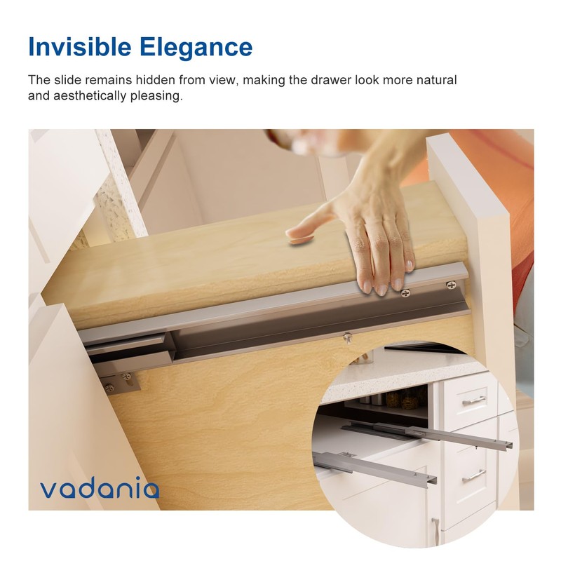 VADANIA 10" Undermount Drawer Slide, Soft Close, Bottom Mounted &