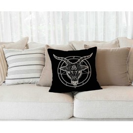 Solekla Throw Pillow Cover Pentagram with Demon Goat Head Binary Symbol Tattoo Retro Music Cotton Linen Throw Pillow Case Cushion Cover Couch Sofa Decorative Square 18x18 inches