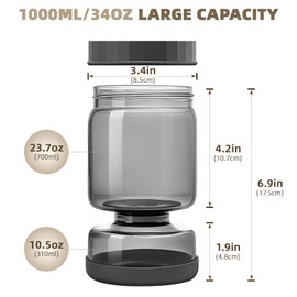 Luvan Pickle Jar with Strainer Flip, 34oz Pickle Container with Strainer, Upside Down Pickle Flip Jar,Glass Pickle Holder with Leakproof Airtight Lid, Hourglass Pickle Storage for Olive,Jalapeno-Grey