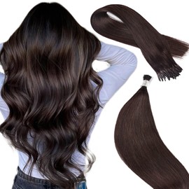 DIYOMO I Tip Hair Extensions - Human Hair, #2 Dark Brown 18 Inch For Women Soft & Natural Straight Stick Itip Human Hair Extensions 50g 60s