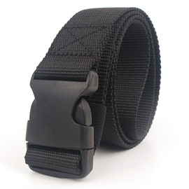 Nylon Belt for Men and Women, Tactical Canvas Belt with Plastic Buckle, Adjustable Waist Belt for Outdoor Training and Sports, Airport Security-Friendly, 110cm, Black