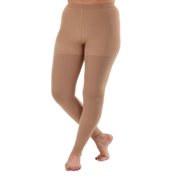 Absolute Support Compression Leggings for Women 20-30mmHg - Footless High Waist Compression Pantyhose for Women Circulation, Swelling, Post Surgery, Nursing, Pregnancy - Beige, X-Large