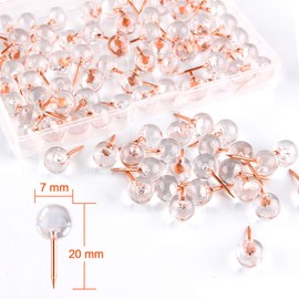 Yalis Push Pins 1/3 Inch Rose Gold Map Tacks 100-Count Large Size Pins Rose Gold Steel Point and Transparent Plastic Round Head (Rose Gold) | Yalis