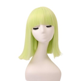 Prettyland Event Ladies Bob Straight Bangs Wig Medium Length Short Straight Heat Resistant Wig for Show Carnival Yellow-Green C634
