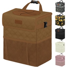 Vankor Car Trash Can for Cute, Bag Bin Hanging Waterproof Automotive Car Garbage Cans Leak Proof Vehicle Trash Can Diamond Pattern-Brown