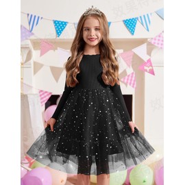 Arshiner Tutu Dress for Girls Long Sleeve Fall Winter Sweater Star Sequin Toddler Black Funeral Formal Dress