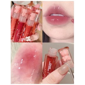 6 Colours Bear Hydrating Lip Gloss Liquid Lipstick Set Cute Bear Jelly Lipstick Moisturising Sweet Lip Glaze Set Bear Beauty Makeup (A)