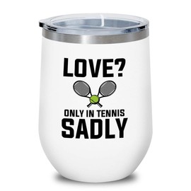 Bubble Hugs Tennis White Edition Wine Tumbler 12oz - Love - Coach Smash Tennis Trinket Racket Racquetball Racquet Baseline