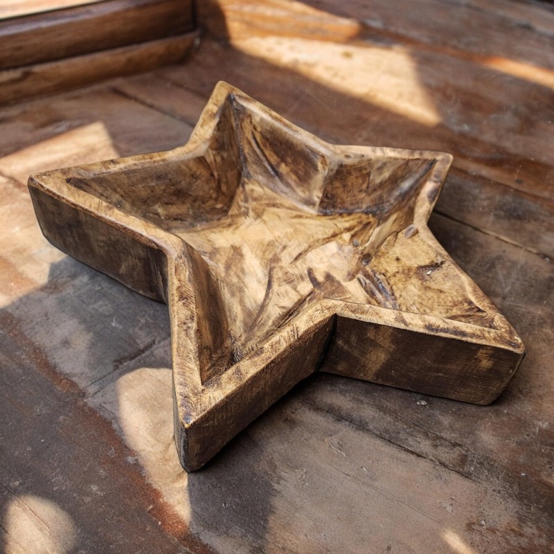 Medium Star Wood Bowl Handcrafted Star Dough Bowl