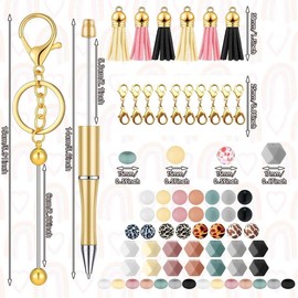 DIY Jewelry Making Kit, 49pcs/set Keychain Beading Kit, Including 2 Golden Keychains, 4 Bead Pens, 25pcs Silicone Beads, 12pcs Tassels & 6 Lobster Clasps, DIY Jewelry Crafting Kit, Thanksgiving Christmas Gift Set