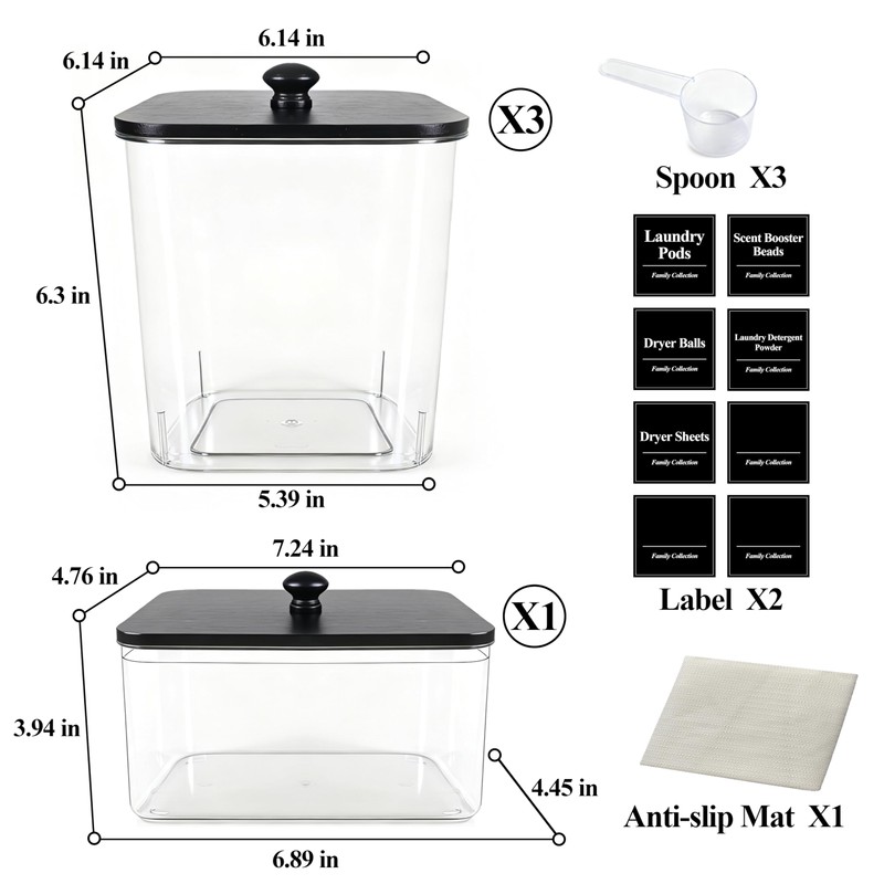 4 Pack Laundry Detergent Container Set with Dryer Sheet Container