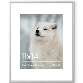 Heimlove 11x14 Inch Metal Picture Frame, Upgrade Silver Aluminum Photo Frames, 8x10 with Mat or 11x14 Without Mat, for Table Top Display and Wall Mounting, Wall Hook Hanging Hardware Included, 1 Pack