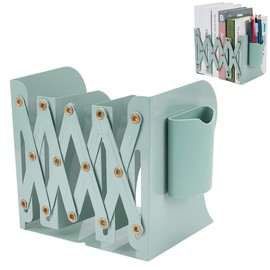 UNICRAFTALE Adjustable Bookends for Shelves 16" Metal Book Ends Dark Sea Green Book Stopper Organzier with Removable Pen Holder for Heavy Books Magazine Holder for Office School Bookstore Study Room