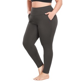 COOTRY Plus Size Leggings for Women with Pockets High Waist Workout Yoga Pants Dark Grey 2XL