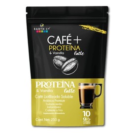 Earth Co, Café Latte con Proteína en Polvo 10 gr por Taza Sin Azúcar Sabor Vainilla