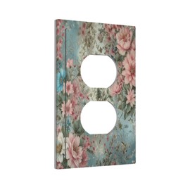 LOLREAI Decorative Outlet Covers Rustic Pink Rose Boho Blue Floral Flower 1 Gang Wall Plate Cover Receptacle Duplex Light Switch Cover Plate Single Dual Plug Covers Electrical Switchplate Faceplate