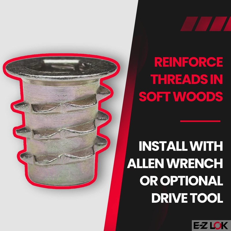 E-Z LOK Threaded Insert for Soft Wood, Zinc Hex-Flanged Thread