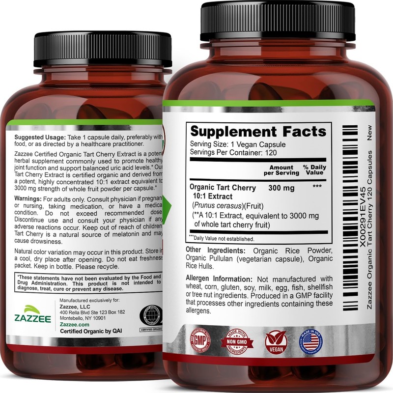 Zazzee USDA Organic Tart Cherry 10:1 Extract, 120 Vegan Capsules,