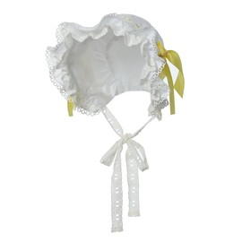 BPURB Medieval Women's Maid Mop Hat Colonial Pilgrim Prarie White Hood Victorian Costume Headwear Cotton (White-Yellow)