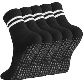 Apricitie Women's Non-Slip Socks, Stopper Socks, Yoga Socks with Handles, Pilates Socks, Long Grip Socks for Women and Girls, black, 38 - 42