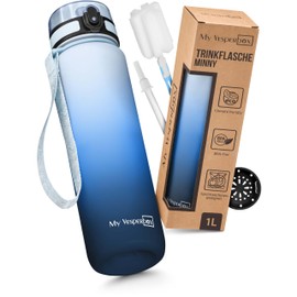 My Vesperbox Minny Children's Leak-Proof Water Bottle, with Straw or Strainer, 1 L, Lightweight Tritan Water Bottle, BPA-Free, for Nursery, School, Blue Gradient, 1 L