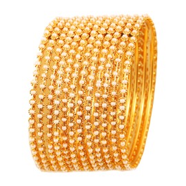 Touchstone NEW Pearl Bangle Collection. Indian Bollywood Traditional And Exclusive Thin Designer Jewelry Bangle Bracelets Embellished With Faux Pearls. Set of 12. In Antique Gold Tone For Women