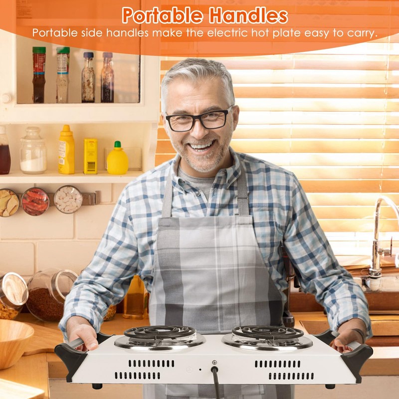 Electric Hot Plate, 2000W Countertop Double Burner with Adjustable Temperature