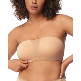 HSIA Strapless Bra for Big Bust Women, Plus Size Full Coverage Bandeau Fiery Bra Anti-Slip Underwire Support for Large Breast Beige