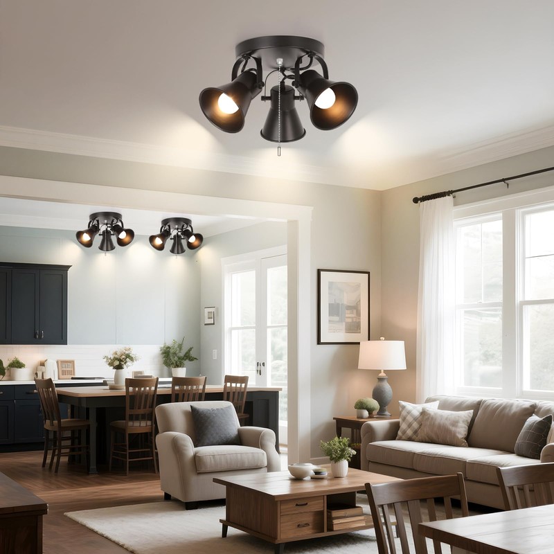 KEESFU Adjustable 3-Light Track Lighting with Pull Chain Switch, Modern