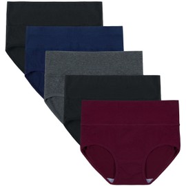 INNERSY Women's High Waisted Underwear Cotton Panties Regular & Plus Size 5-Pack(L,Darks 1)