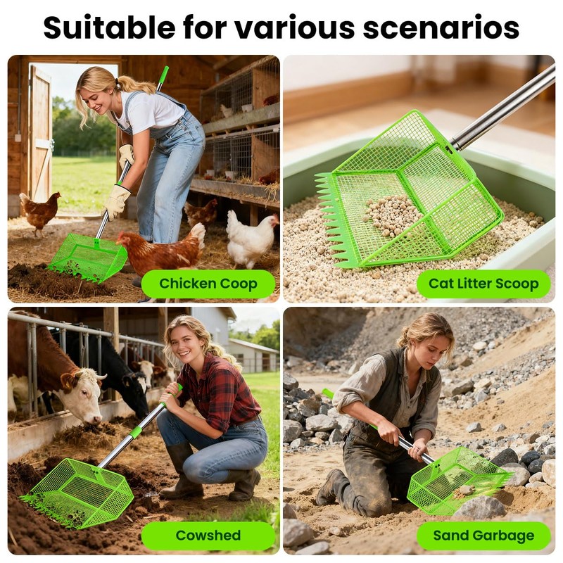 2026 Upgraded 2-in-1 Chicken Poop Scooper & Rake with Handle,