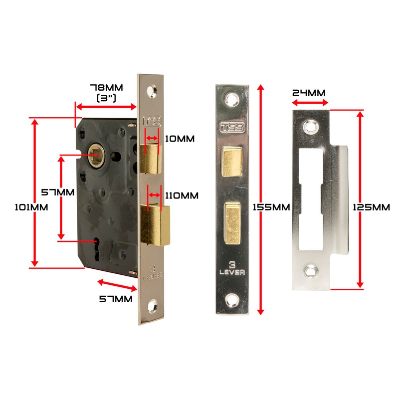 TSS 3 Lever Mortice Sashlock 79mm SC