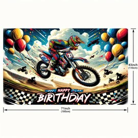 BlissYard Motocross Happy Birthday Backdrop 71 x 43Inch Dirt Bike Birthday Banner Racing Motocross Theme Party Decor for Riders Boy Kids Party Photo Props Background Decorations Supplies