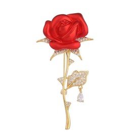 Rhinestone Red Rose Flower Brooch for Women Floral Lapel Pin Wedding Party Badge Wedding Bouquet Brooches Pin for Ladies to Birthday Party