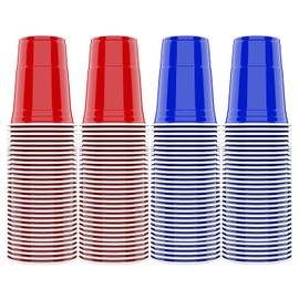 AOLUXLM 100 Plastic Cups Set + 10 Balls, Red Cups, 473 ml, 16 oz Cups, Reusable Cups Party Cups for Birthday Party, Outdoor Wedding, Camping, Wedding