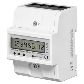 3-Phase Energy Meter with LCD - Digital Electricity Meter 3 x 230/400 V - up to 40 A - 400 Pulses/kWh S0 Output DIN Rail Mounting IP51 - White