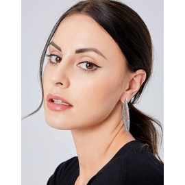 COLORFULBLING Large Rose Gold Stainless Steel Hoop Earrings for Women, Big Hypoallergenic Hoops Earring Huge Cubic Zirconia Rhinestone Crystal Basketball 50mm 2 inch Ear Ring Jewelry Gifts for Women Mens Sensitive Ears(silver)