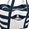 DALIX Premium Beach Bags Striped Navy Blue Zippered Tote Bag
