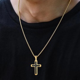 Oskani Cross Necklace for Men Stainless Steel Crucifix Pendant with Chain Yellow Gold Jewelry