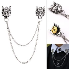 ASFKIPMF 1pc Silver Chain Men's Black tie Nails Chain Dragon Wolf Tiger Brooches Collar Pins Ginkgo Biloba Lapel Pin Brooch Pins Men Lapel Collar Pins Shirt Decoration Metal Tie Clips Brooch