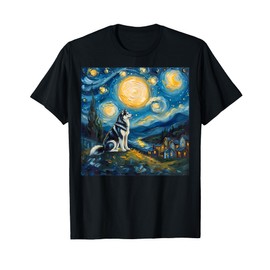 Siberian Husky Van Gogh Style The Starry Night Art Dog Lover Men Women Kids T-Shirt