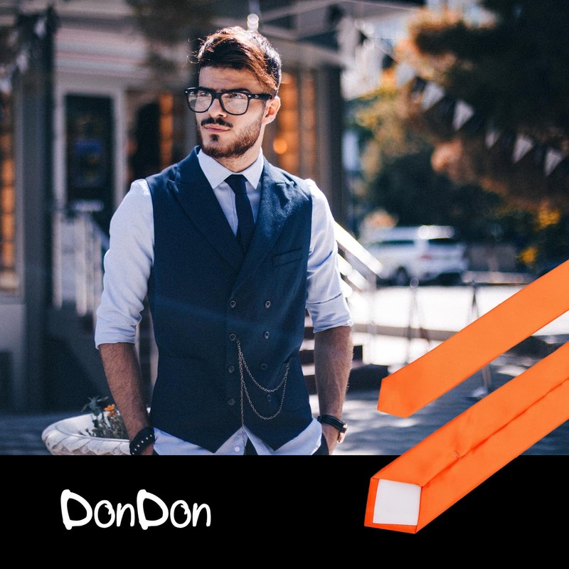 DonDon Mens Handmade Silk Look Ties 6cm, orange